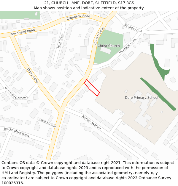 21, CHURCH LANE, DORE, SHEFFIELD, S17 3GS: Location map and indicative extent of plot