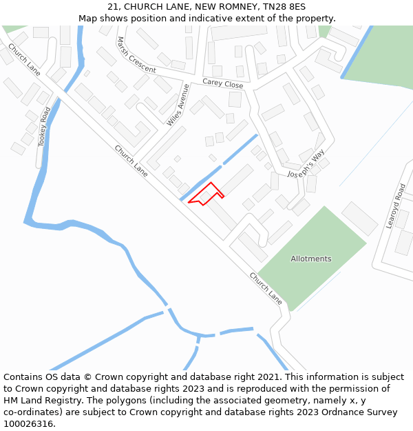 21, CHURCH LANE, NEW ROMNEY, TN28 8ES: Location map and indicative extent of plot