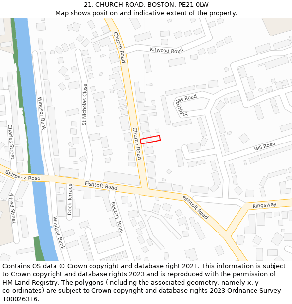 21, CHURCH ROAD, BOSTON, PE21 0LW: Location map and indicative extent of plot