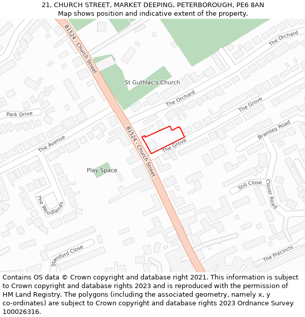 21, CHURCH STREET, MARKET DEEPING, PETERBOROUGH, PE6 8AN: Location map and indicative extent of plot