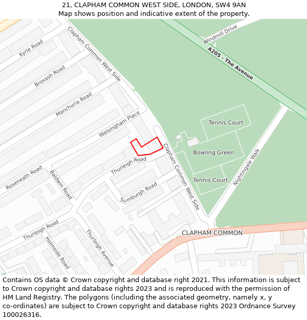 21, CLAPHAM COMMON WEST SIDE, LONDON, SW4 9AN: Location map and indicative extent of plot