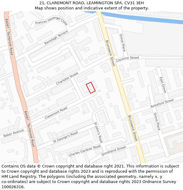 21, CLAREMONT ROAD, LEAMINGTON SPA, CV31 3EH: Location map and indicative extent of plot