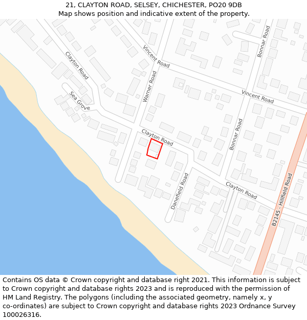 21, CLAYTON ROAD, SELSEY, CHICHESTER, PO20 9DB: Location map and indicative extent of plot