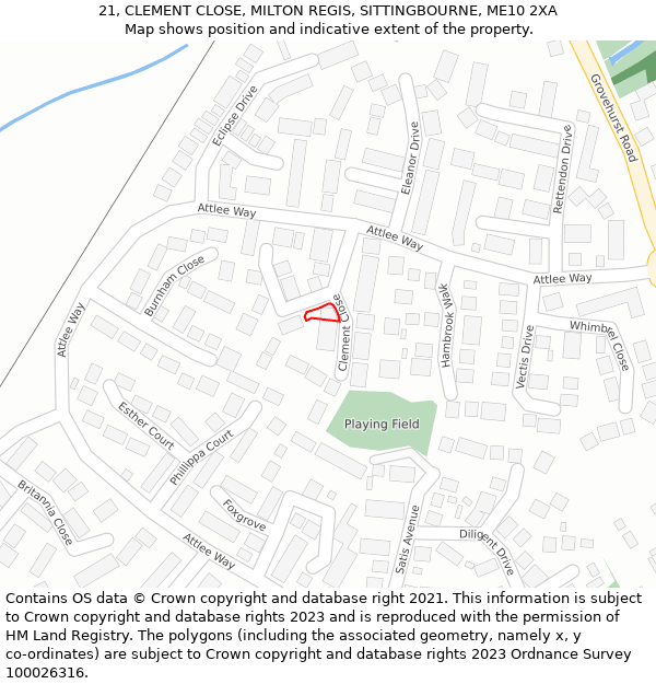 21, CLEMENT CLOSE, MILTON REGIS, SITTINGBOURNE, ME10 2XA: Location map and indicative extent of plot