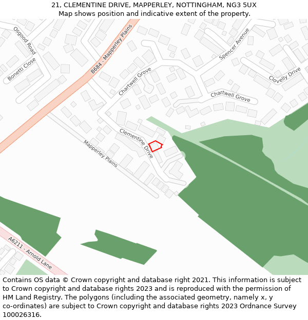 21, CLEMENTINE DRIVE, MAPPERLEY, NOTTINGHAM, NG3 5UX: Location map and indicative extent of plot