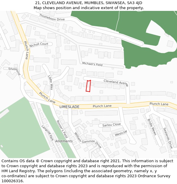 21, CLEVELAND AVENUE, MUMBLES, SWANSEA, SA3 4JD: Location map and indicative extent of plot