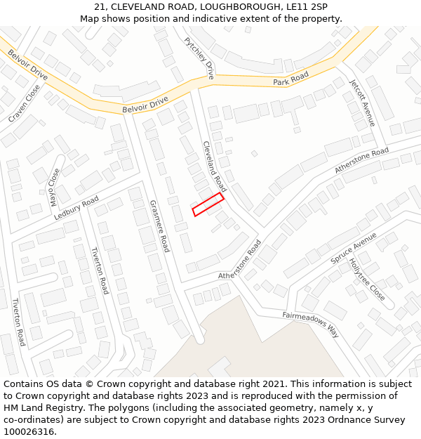21, CLEVELAND ROAD, LOUGHBOROUGH, LE11 2SP: Location map and indicative extent of plot