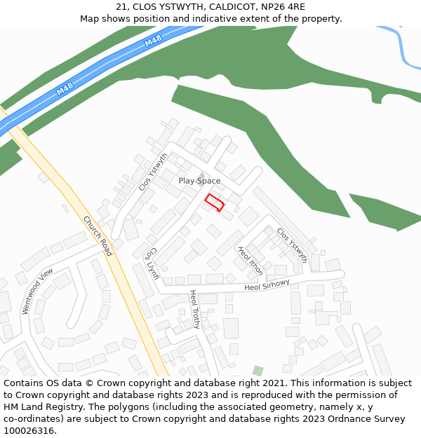 21, CLOS YSTWYTH, CALDICOT, NP26 4RE: Location map and indicative extent of plot