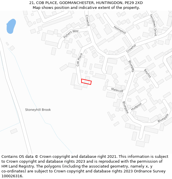 21, COB PLACE, GODMANCHESTER, HUNTINGDON, PE29 2XD: Location map and indicative extent of plot