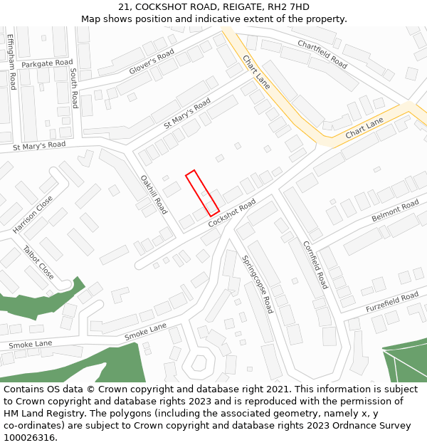 21, COCKSHOT ROAD, REIGATE, RH2 7HD: Location map and indicative extent of plot
