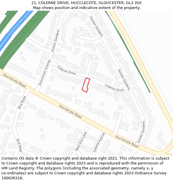 21, COLERNE DRIVE, HUCCLECOTE, GLOUCESTER, GL3 3SX: Location map and indicative extent of plot