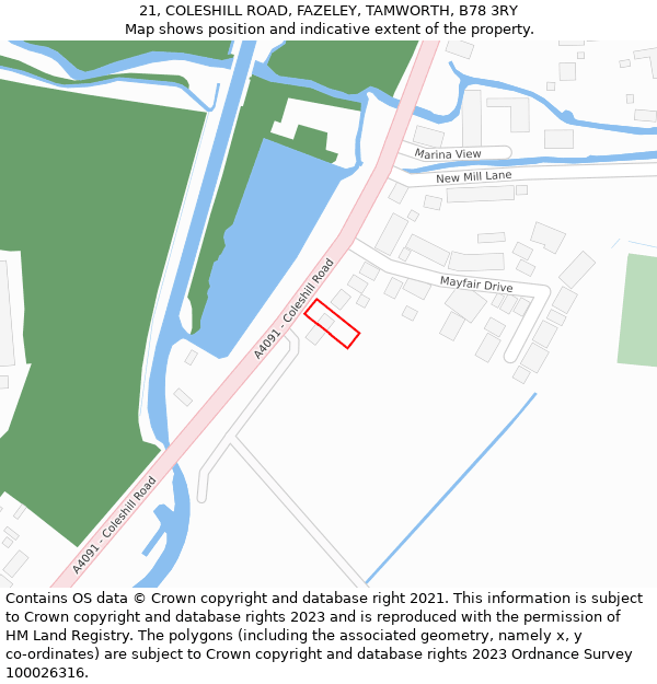 21, COLESHILL ROAD, FAZELEY, TAMWORTH, B78 3RY: Location map and indicative extent of plot