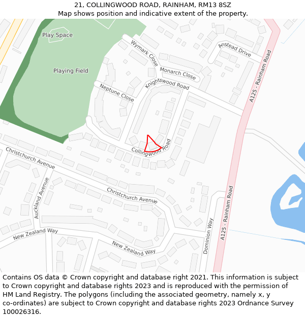 21, COLLINGWOOD ROAD, RAINHAM, RM13 8SZ: Location map and indicative extent of plot