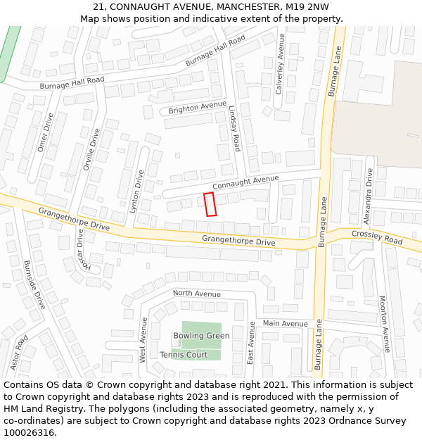 21, CONNAUGHT AVENUE, MANCHESTER, M19 2NW: Location map and indicative extent of plot