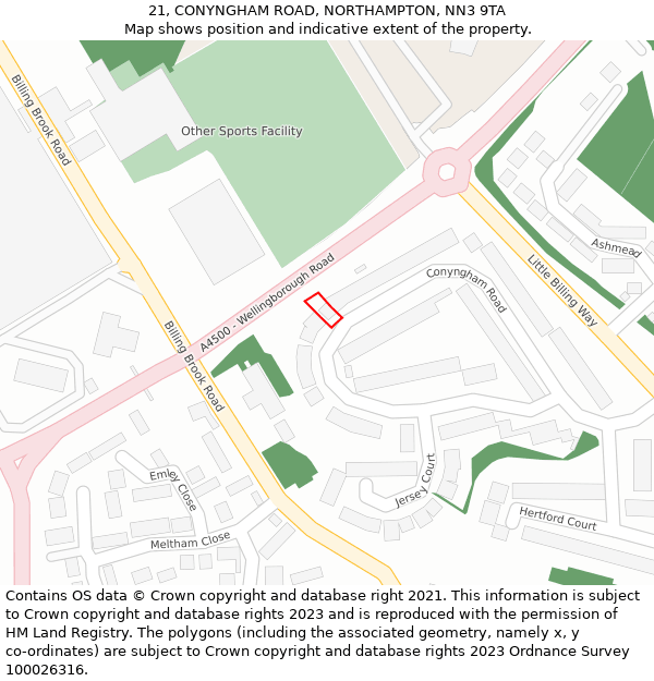 21, CONYNGHAM ROAD, NORTHAMPTON, NN3 9TA: Location map and indicative extent of plot