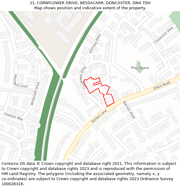 21, CORNFLOWER DRIVE, BESSACARR, DONCASTER, DN4 7DH: Location map and indicative extent of plot