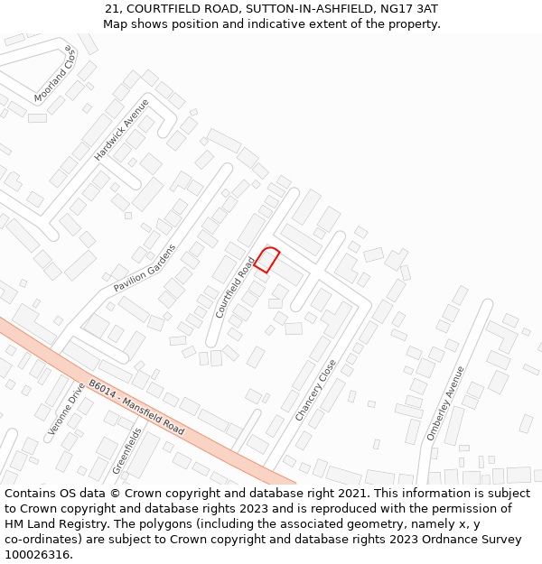 21, COURTFIELD ROAD, SUTTON-IN-ASHFIELD, NG17 3AT: Location map and indicative extent of plot