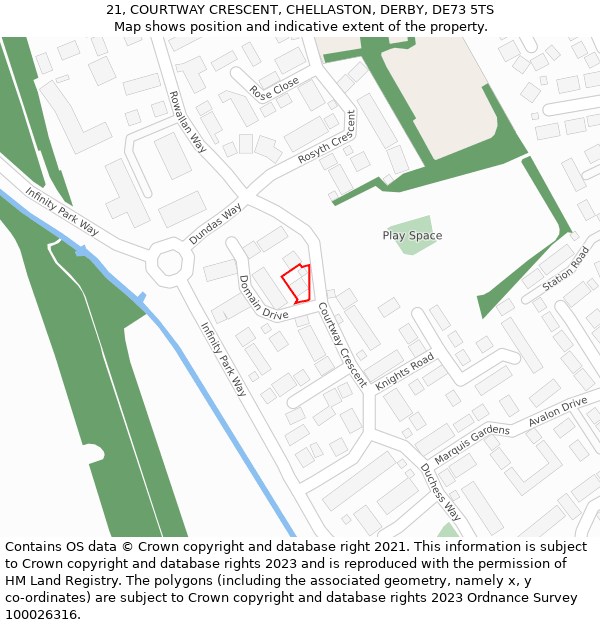 21, COURTWAY CRESCENT, CHELLASTON, DERBY, DE73 5TS: Location map and indicative extent of plot