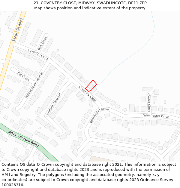 21, COVENTRY CLOSE, MIDWAY, SWADLINCOTE, DE11 7PP: Location map and indicative extent of plot