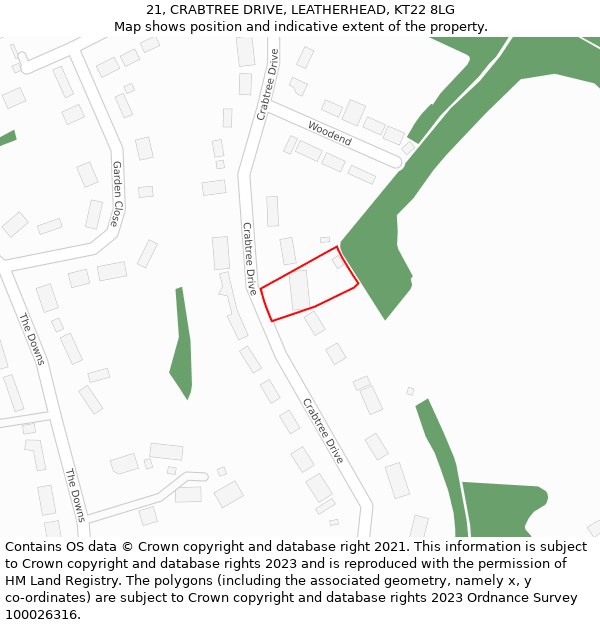 21, CRABTREE DRIVE, LEATHERHEAD, KT22 8LG: Location map and indicative extent of plot