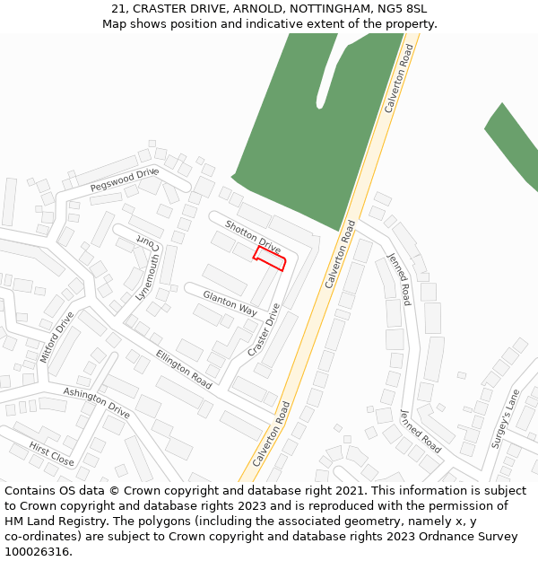 21, CRASTER DRIVE, ARNOLD, NOTTINGHAM, NG5 8SL: Location map and indicative extent of plot