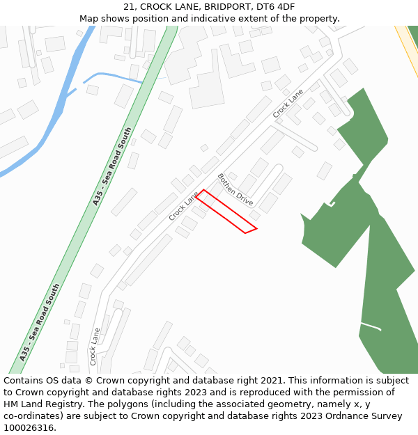 21, CROCK LANE, BRIDPORT, DT6 4DF: Location map and indicative extent of plot