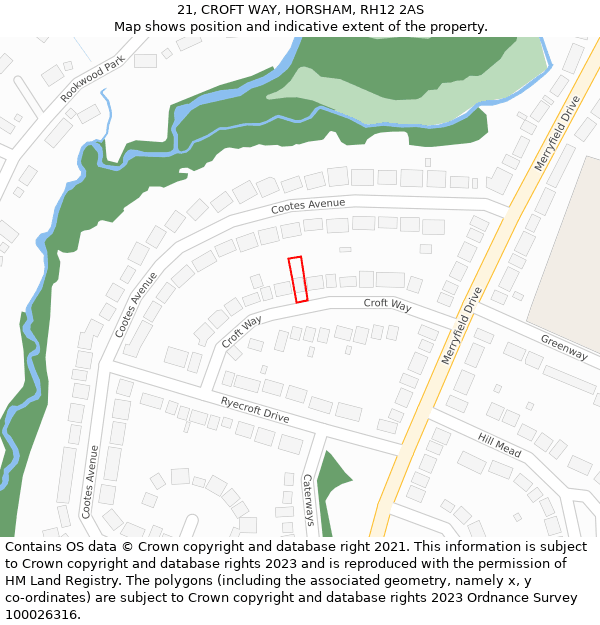 21, CROFT WAY, HORSHAM, RH12 2AS: Location map and indicative extent of plot