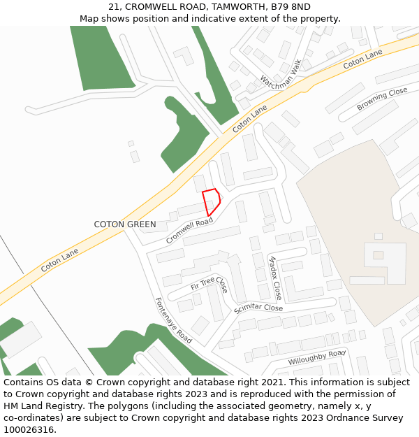 21, CROMWELL ROAD, TAMWORTH, B79 8ND: Location map and indicative extent of plot
