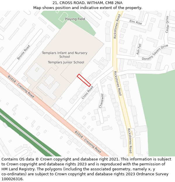 21, CROSS ROAD, WITHAM, CM8 2NA: Location map and indicative extent of plot