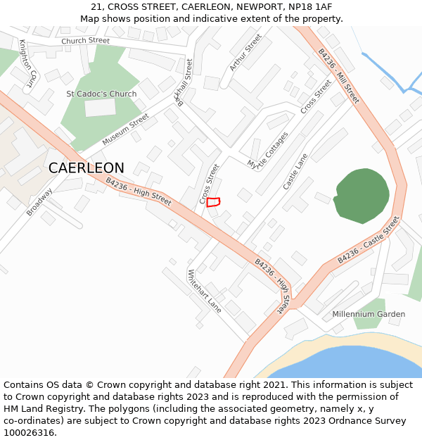 21, CROSS STREET, CAERLEON, NEWPORT, NP18 1AF: Location map and indicative extent of plot