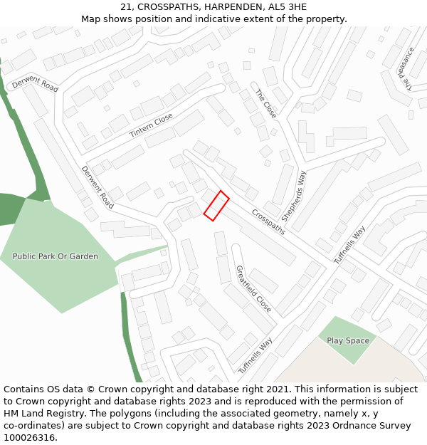 21, CROSSPATHS, HARPENDEN, AL5 3HE: Location map and indicative extent of plot