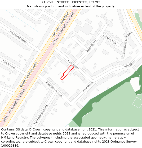 21, CYRIL STREET, LEICESTER, LE3 2FF: Location map and indicative extent of plot