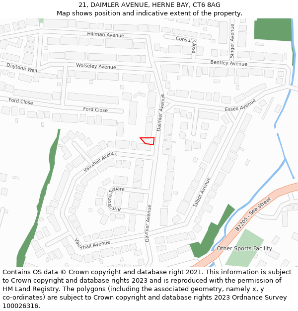 21, DAIMLER AVENUE, HERNE BAY, CT6 8AG: Location map and indicative extent of plot