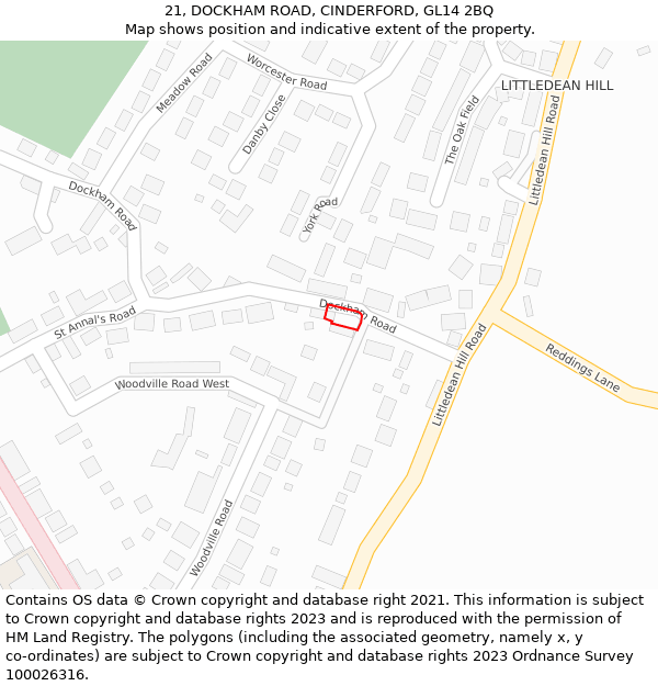 21, DOCKHAM ROAD, CINDERFORD, GL14 2BQ: Location map and indicative extent of plot