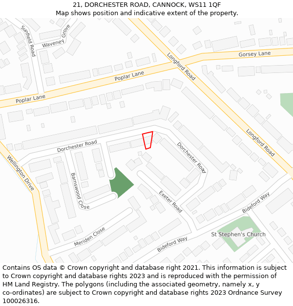21, DORCHESTER ROAD, CANNOCK, WS11 1QF: Location map and indicative extent of plot