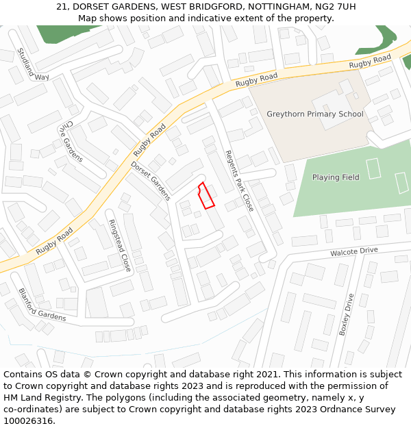 21, DORSET GARDENS, WEST BRIDGFORD, NOTTINGHAM, NG2 7UH: Location map and indicative extent of plot