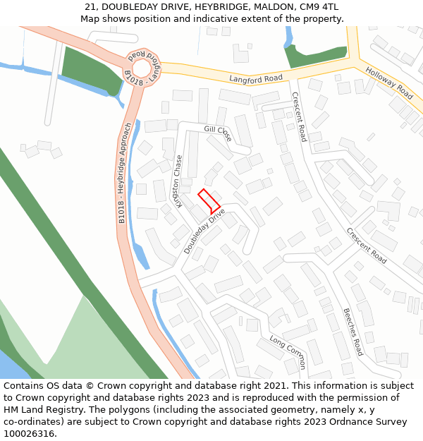 21, DOUBLEDAY DRIVE, HEYBRIDGE, MALDON, CM9 4TL: Location map and indicative extent of plot
