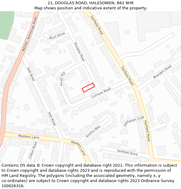 21, DOUGLAS ROAD, HALESOWEN, B62 9HR: Location map and indicative extent of plot