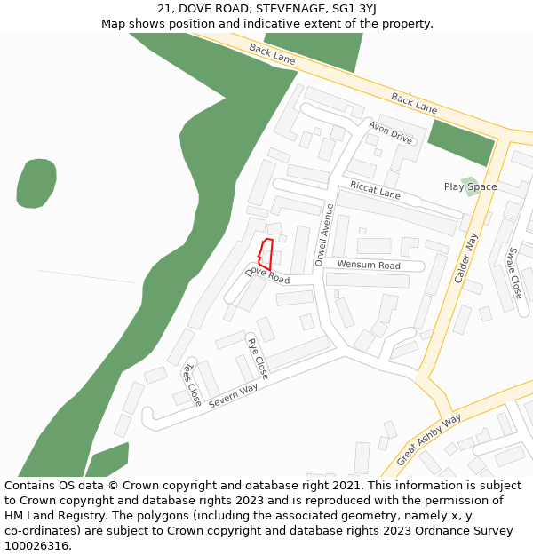 21, DOVE ROAD, STEVENAGE, SG1 3YJ: Location map and indicative extent of plot