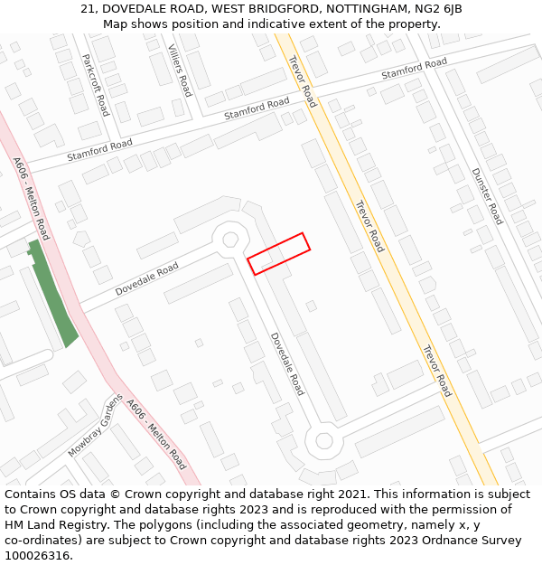 21, DOVEDALE ROAD, WEST BRIDGFORD, NOTTINGHAM, NG2 6JB: Location map and indicative extent of plot