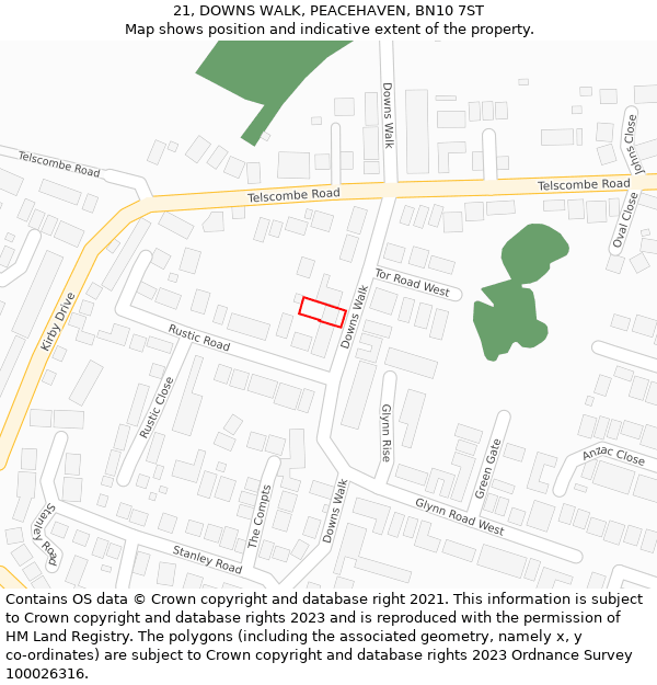 21, DOWNS WALK, PEACEHAVEN, BN10 7ST: Location map and indicative extent of plot