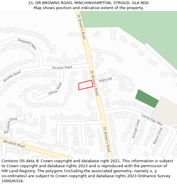 21, DR BROWNS ROAD, MINCHINHAMPTON, STROUD, GL6 9DD: Location map and indicative extent of plot