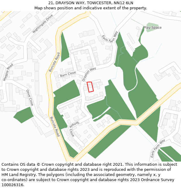 21, DRAYSON WAY, TOWCESTER, NN12 6LN: Location map and indicative extent of plot