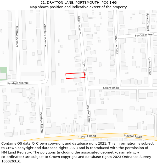 21, DRAYTON LANE, PORTSMOUTH, PO6 1HG: Location map and indicative extent of plot