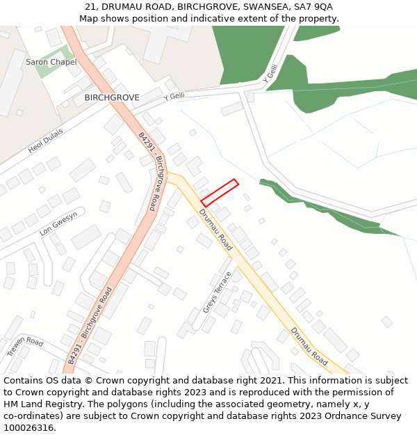 21, DRUMAU ROAD, BIRCHGROVE, SWANSEA, SA7 9QA: Location map and indicative extent of plot