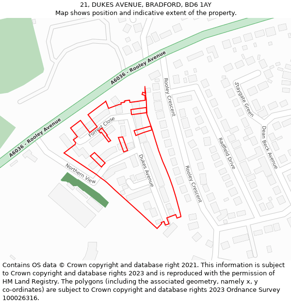 21, DUKES AVENUE, BRADFORD, BD6 1AY: Location map and indicative extent of plot