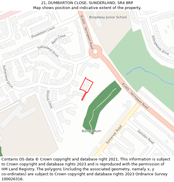 21, DUMBARTON CLOSE, SUNDERLAND, SR4 8RP: Location map and indicative extent of plot