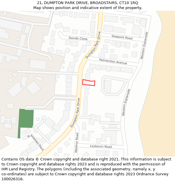 21, DUMPTON PARK DRIVE, BROADSTAIRS, CT10 1RQ: Location map and indicative extent of plot