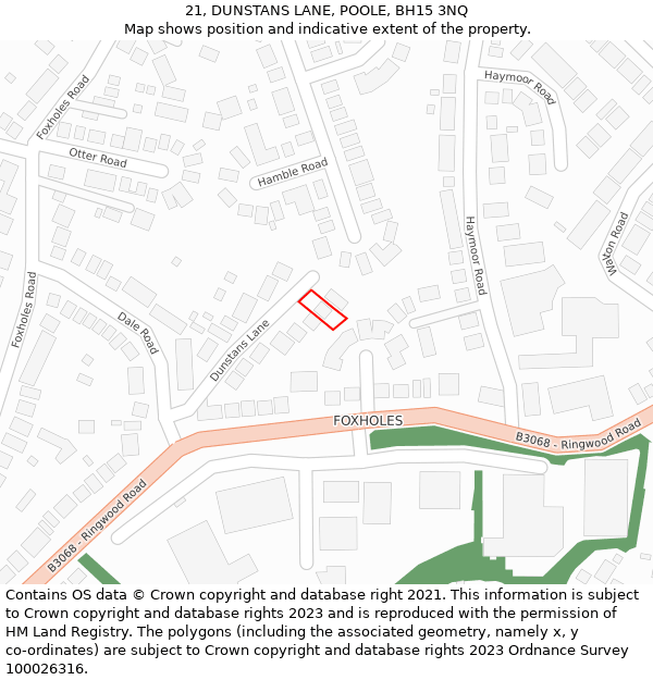 21, DUNSTANS LANE, POOLE, BH15 3NQ: Location map and indicative extent of plot