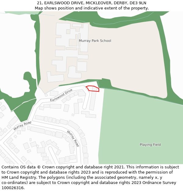 21, EARLSWOOD DRIVE, MICKLEOVER, DERBY, DE3 9LN: Location map and indicative extent of plot